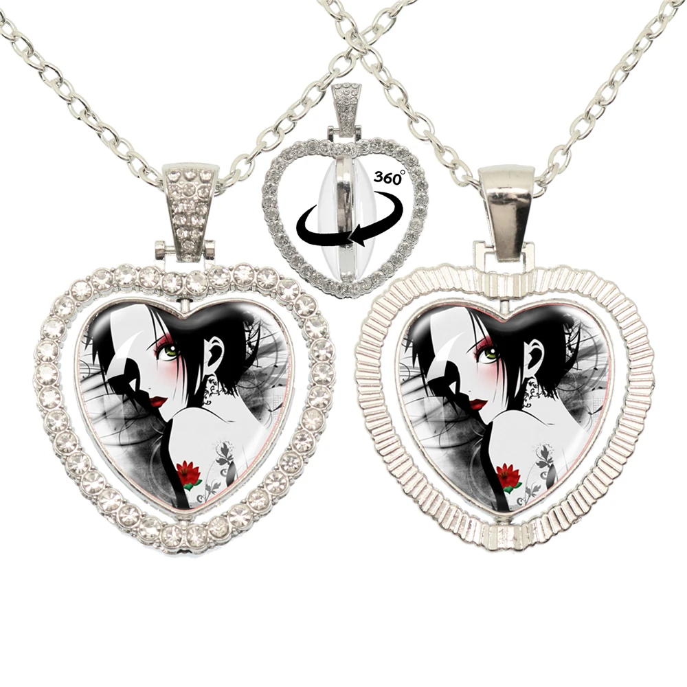 Nana Anime Glas-Herz-Anhänger, doppelseitige Halskette, 360-Grad-Drehung, Cosplay, Modeaccessoires, Schmuck – Detail 15