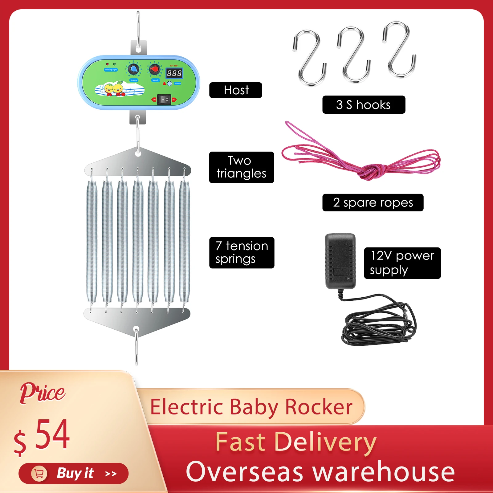 Contrôleur de bascule électrique pour bébé, balançoire, berceau conducteur, hamac à ressort pour bébé, moteur 10 niveaux, synchronisation de vitesse réglable