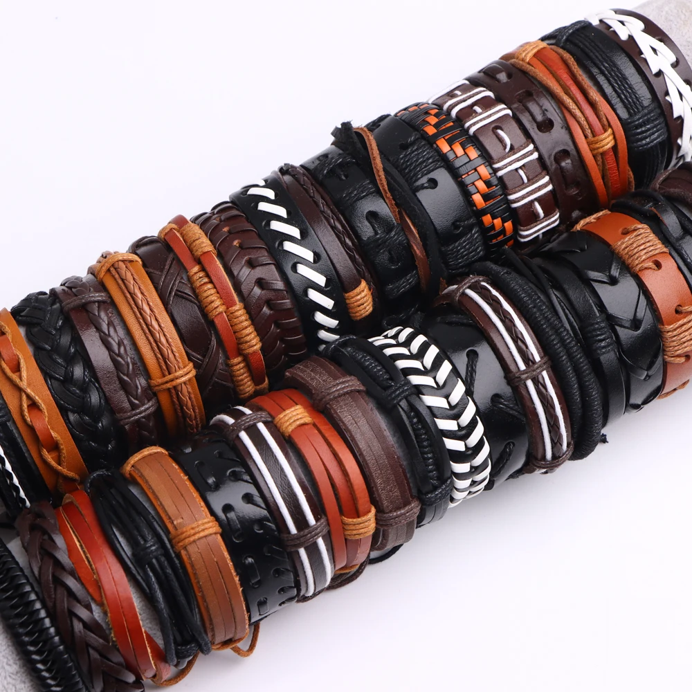 10/20/30/50 Teile/los Leder Retro Punk Metall Armbänder Für Männer Frauen Mix Stil Legierung Weben Handgemachte Einstellbare schmuck Großhandel – Detail 6