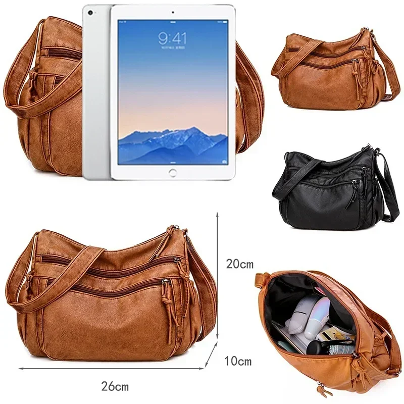 1 Pcs Large Capacity Soft Leather Women's Bag Retro ShoulderBag Simple Crossbody Bag Middle-aged Mom Ladies Messenger Bag