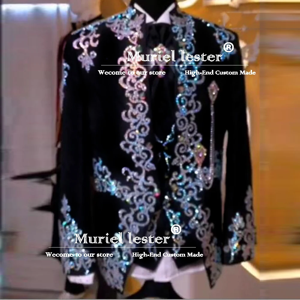 Man Sliver Metallic Beaded Wedding Suits Slim Fit Single Breasted Prom Blazers Customized Formal Occasion Dresses Suits Men 2025 3