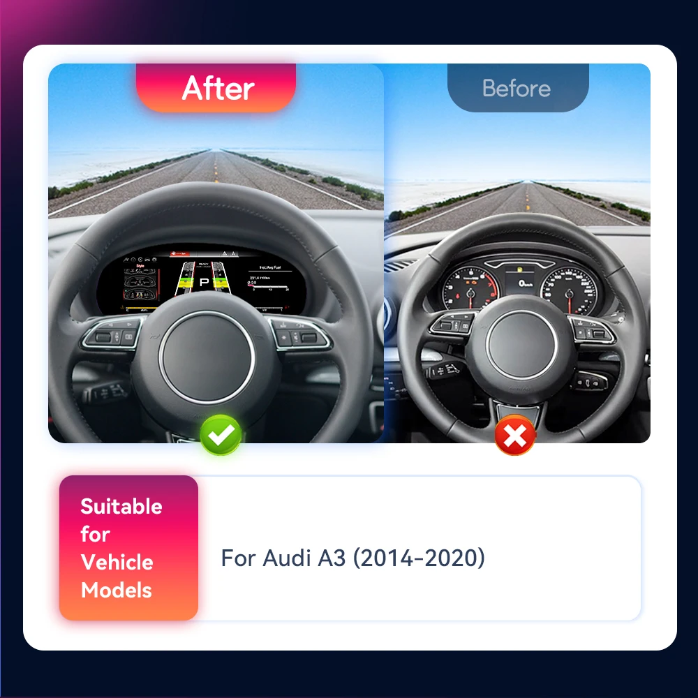 SMOONAVI Grupo de instrumentos digitales de 10" para Audi A3 S3 Q2 Q2L 2013-2019 | Velocímetro LCD Plug and Play de cabina virtual 2