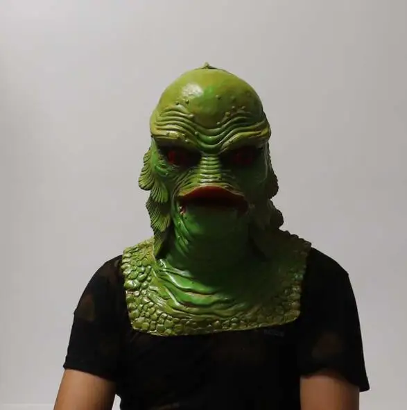 Latex Mermaid Monster Man Headgear Green Fish Monster Mask Masquerade Aquatic Animal Fish Head