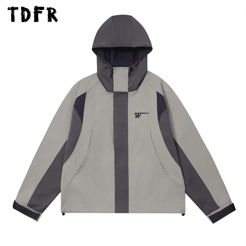 

Contrast Paneled Windbreaker Mens Safari Style Casual Outdoor Loose Drawstring Hem Long Sleeve Hooded Jacket Men