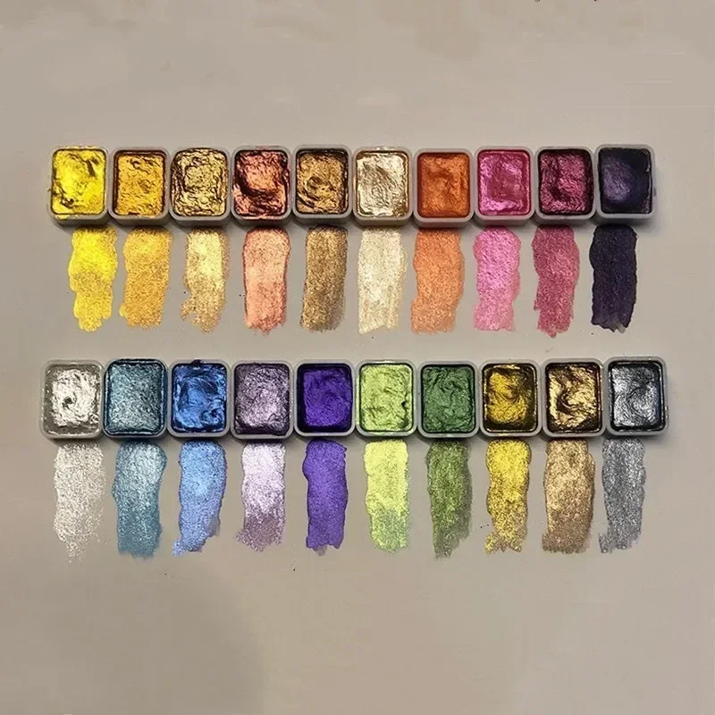 20 Color 1ml Solid Watercolor Pigment Set Gold and Silver Powder Mineral Pearl Pigment Art Watercolor Painting Nail Decoration