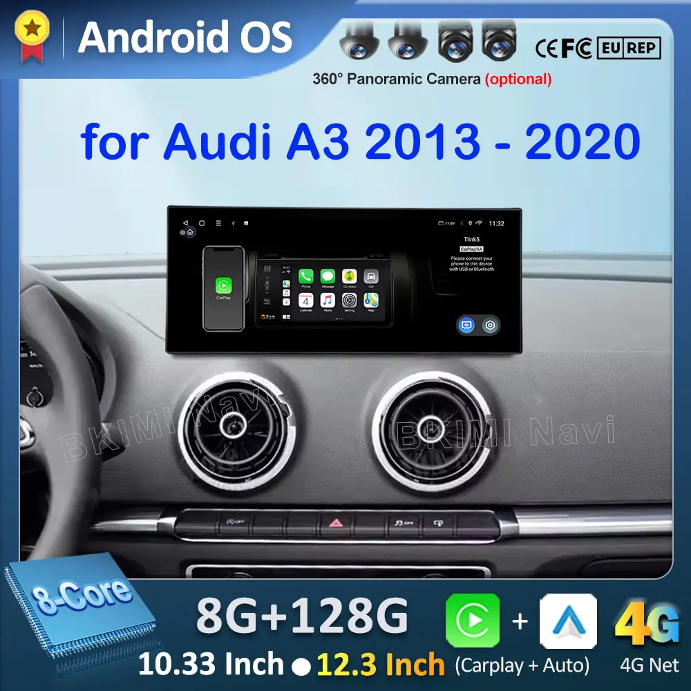 Radio GPS para Auto Audi A3 2013-2020, Reproductor Multimedia de Audio y Video, Carplay Inalámbrico, Android 16, DSP Estéreo, 4G WIFI, Pantalla QLED 1