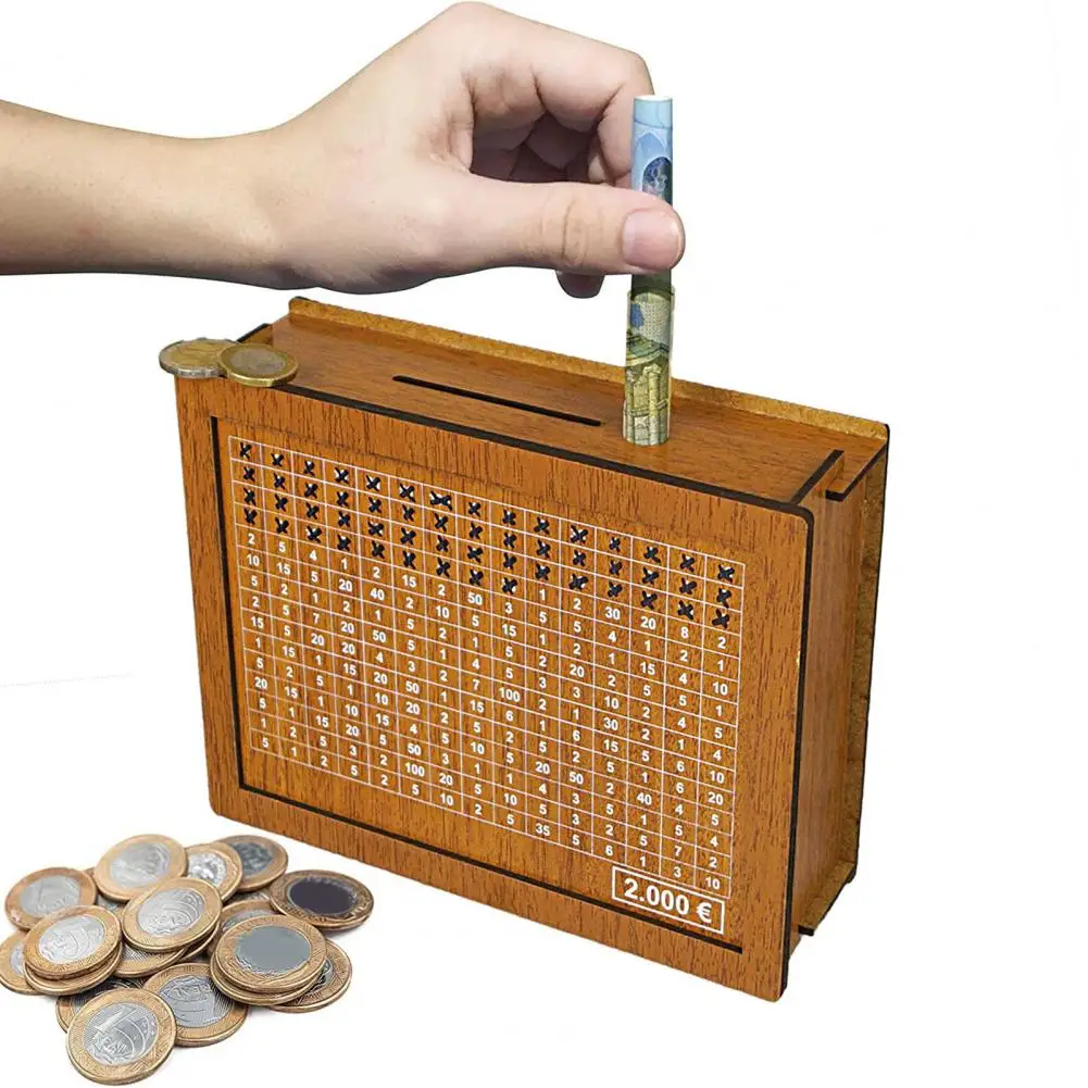 Wood Money Box with Counter Pen 1000/2000/3000/5000/10000 Euro Piggy Bank Coin Cash Container Kids Adults Money Saving Case piggy bank wooden piggy bank wooden money box