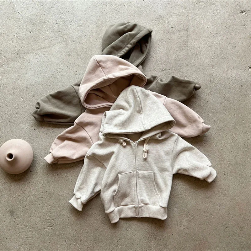3352C Baby Jackets Autumn New Hot Sale Long Sleeve Casual Boy's Coat Comfortable Hooded Zipper Girl's Sweater Coat