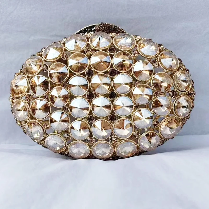 Women's Gold Diamante Oval Bag