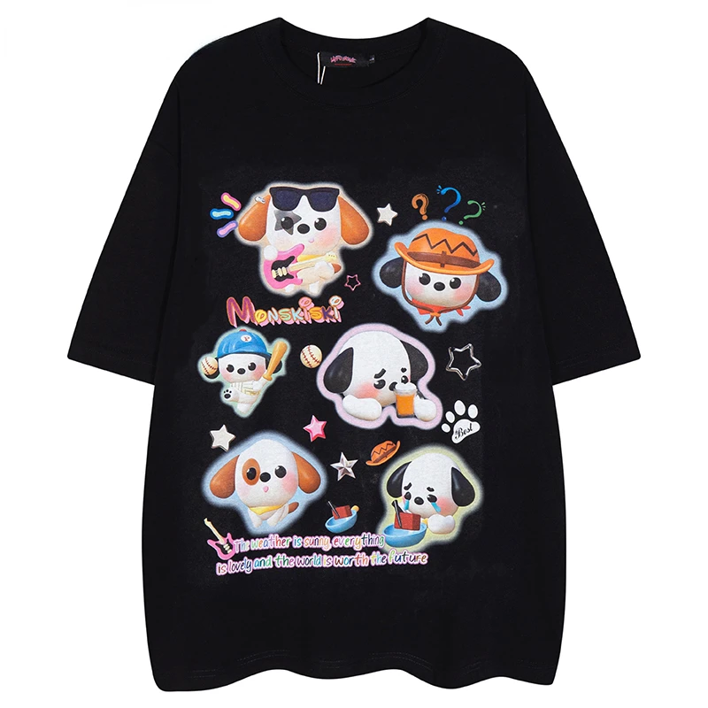 

Футболка мужская с коротким рукавом, милый мультяшный графический стиль, в стиле хип-хоп, Готическая уличная одежда, Повседневный хлопковый топ в стиле Харадзюку, лето 2024
