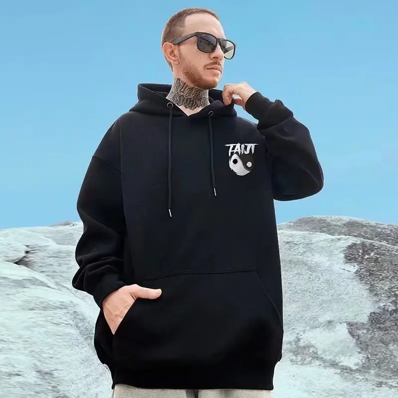 Hooded Sweater Men's Trendy Brand Large Size M-8XL Men's Autumn And Winter Style Plush And Thick Fat Hip-hop Pullover Jacket