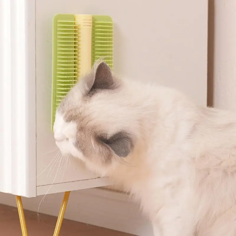 Cat Corner Groomer Grooming Cat Brush with Catnip Interactive Kitten Toy Massage Brush Wall Scratcher for Indoor Cats