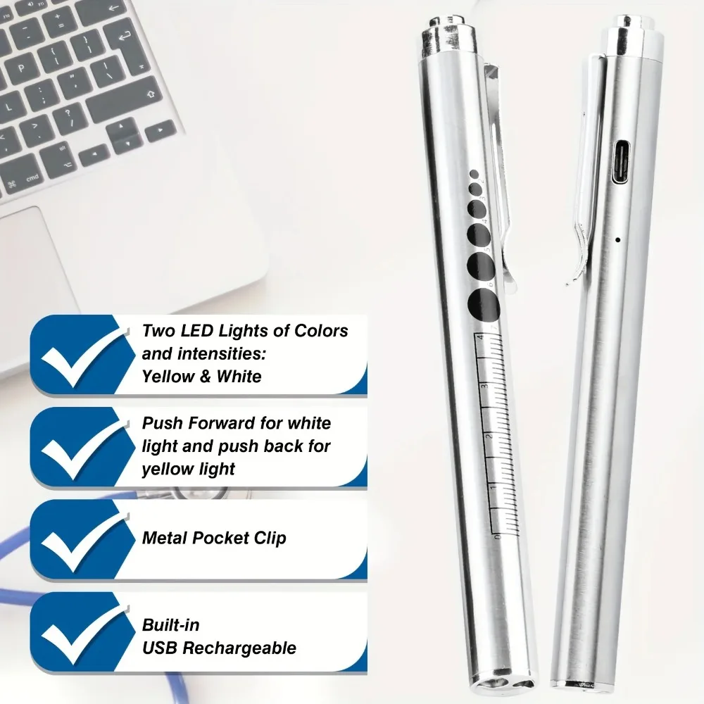 USB Rechargeable Portable Medical Penlight Emergency Flashlight Rechargeable 2 in 1 Pocket LED Pen Lights with Pupil Gauge led flashlight,mini flashlight,led flashlights,mini led flashlight,led torch light,medical light