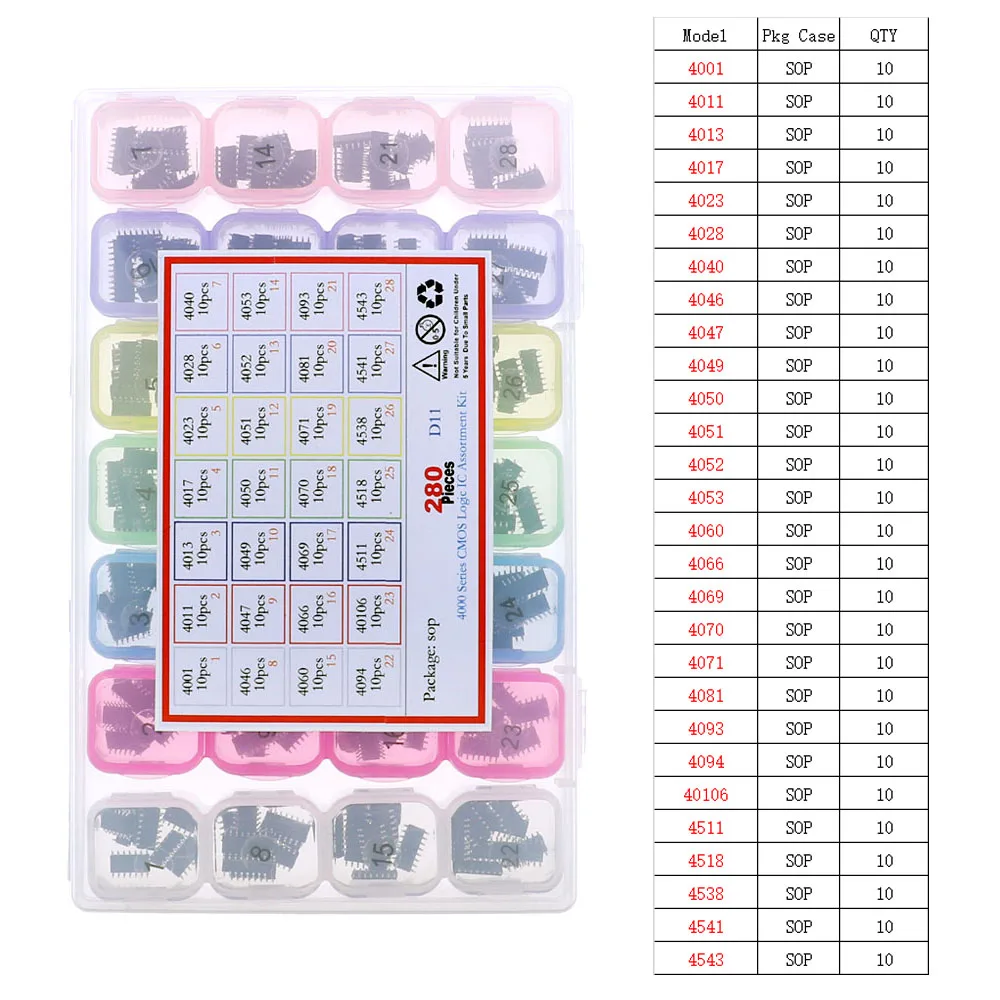 DIP SMD IC 집적 회로 칩 분류 키트 상자 IC 소켓 세트 일반 CMOS 논리 IC 시리즈