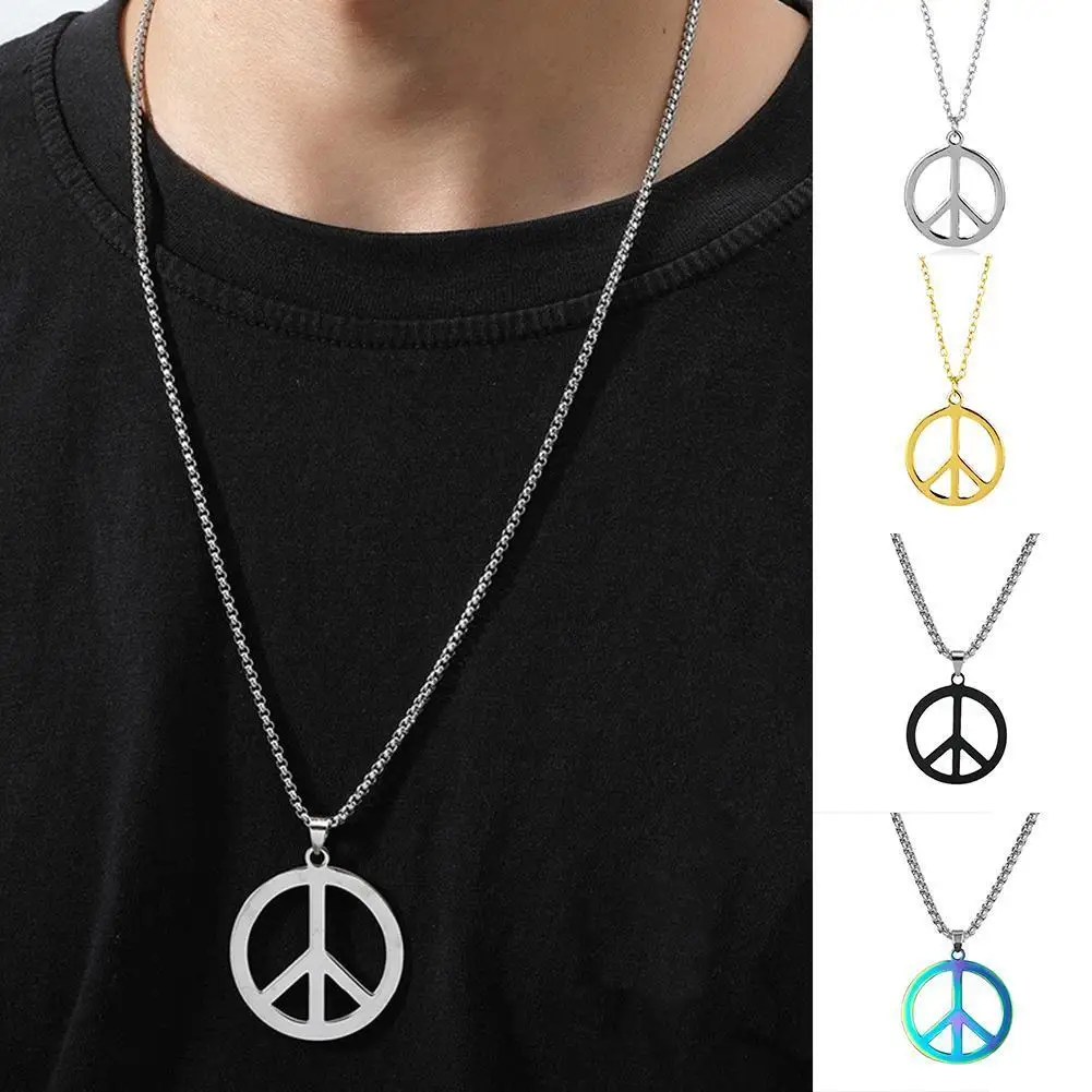 

Fashion Men Steel Peace Sign Pendant Necklaces Unisex Women Simple Vintage Punk Peace Symbol Necklace Metal Chain