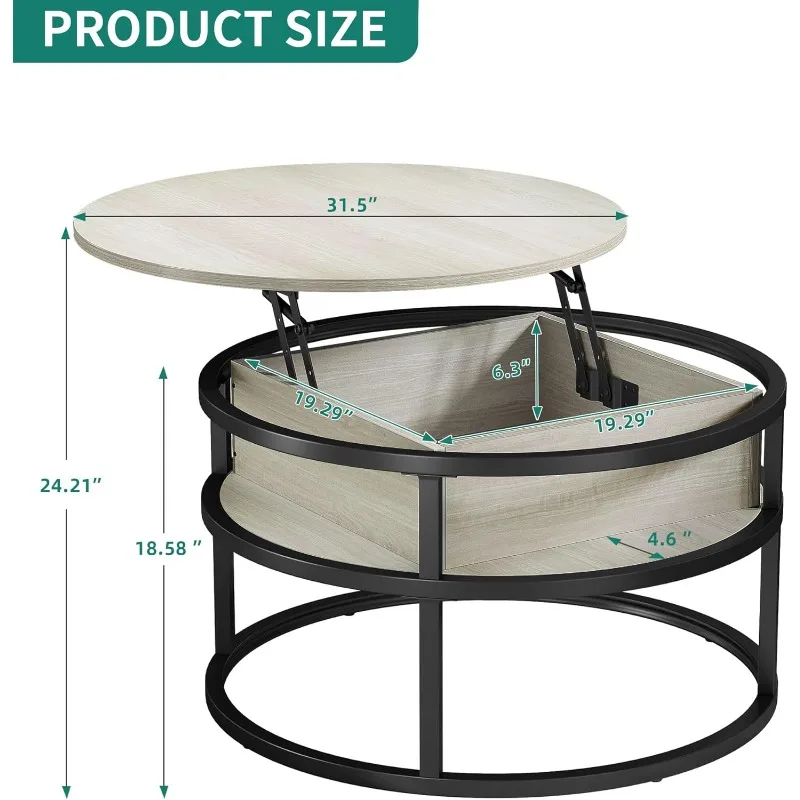 Round Lift Coffee Tables for Living Room with Hidden Storage Compartment, Modern Coffee Table with Storage for Home Office 2