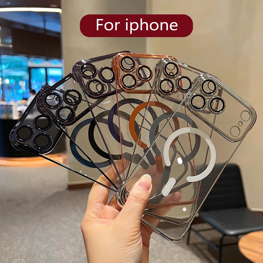 Sleek Frameless Plating Phone Case with Magsafe-Compatible Magnetic Clear Cover