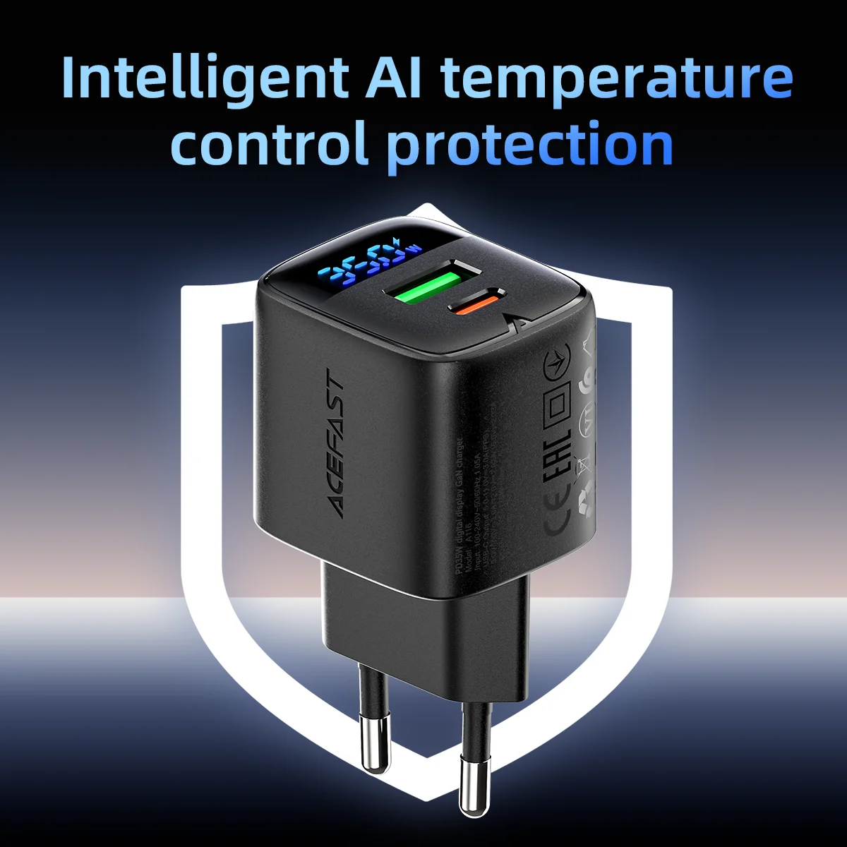 ACEFAST GaN 35W Fast Charging USB-C Wall Adapter with LED Display