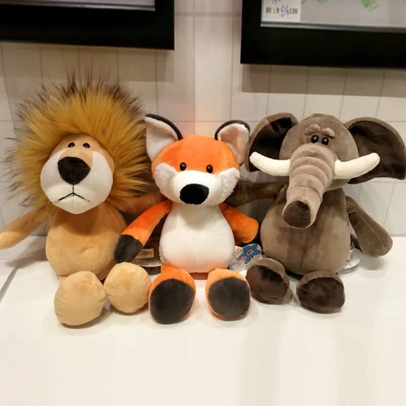 Stuffed Plush Animals Toys Soft Dolls Jungle Lion Elephant Tiger Dog Fox Monkey Deer Children Gift Kawaii Baby Kids Hobbie Toys 6