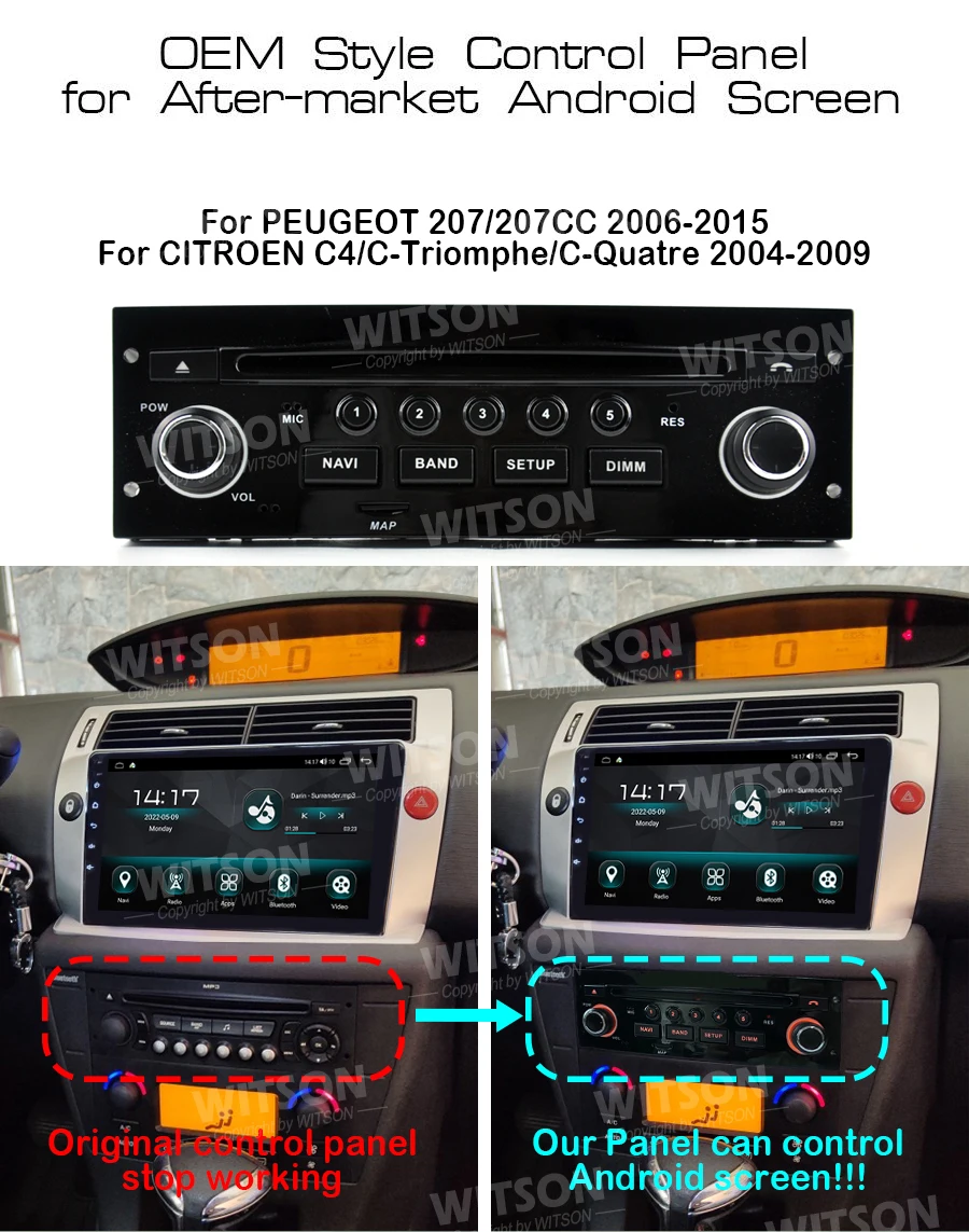 Car Radio Key Parts Dashboard Control Panel For CITROEN C4 C-Triomphe C-Quatre PEUGEOT 207 207CC 2006-2015