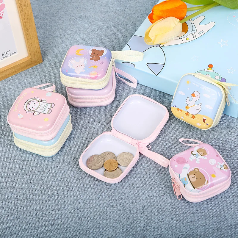 1 Piece Kawaii Cartoon Mini Stationery Organizer Cute Bear Rabbit Unicorn Coin Bag Portable Earphone Data Cable Storage Box