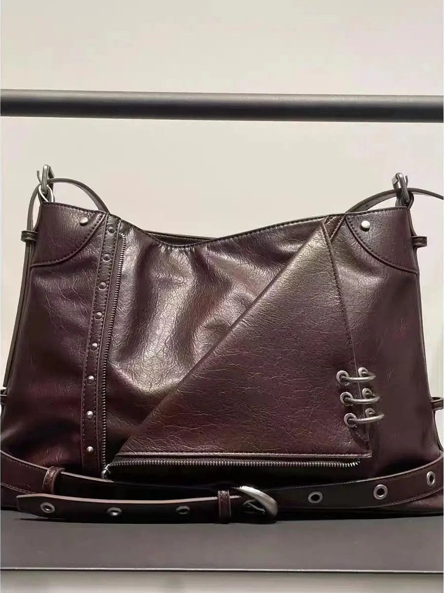 Vintage Female Rivet Shoulder Bag Luxury Handbag Soft PU Leather Crossbody Bag for Women Casual Boston Large Tote Bolsa Feminina