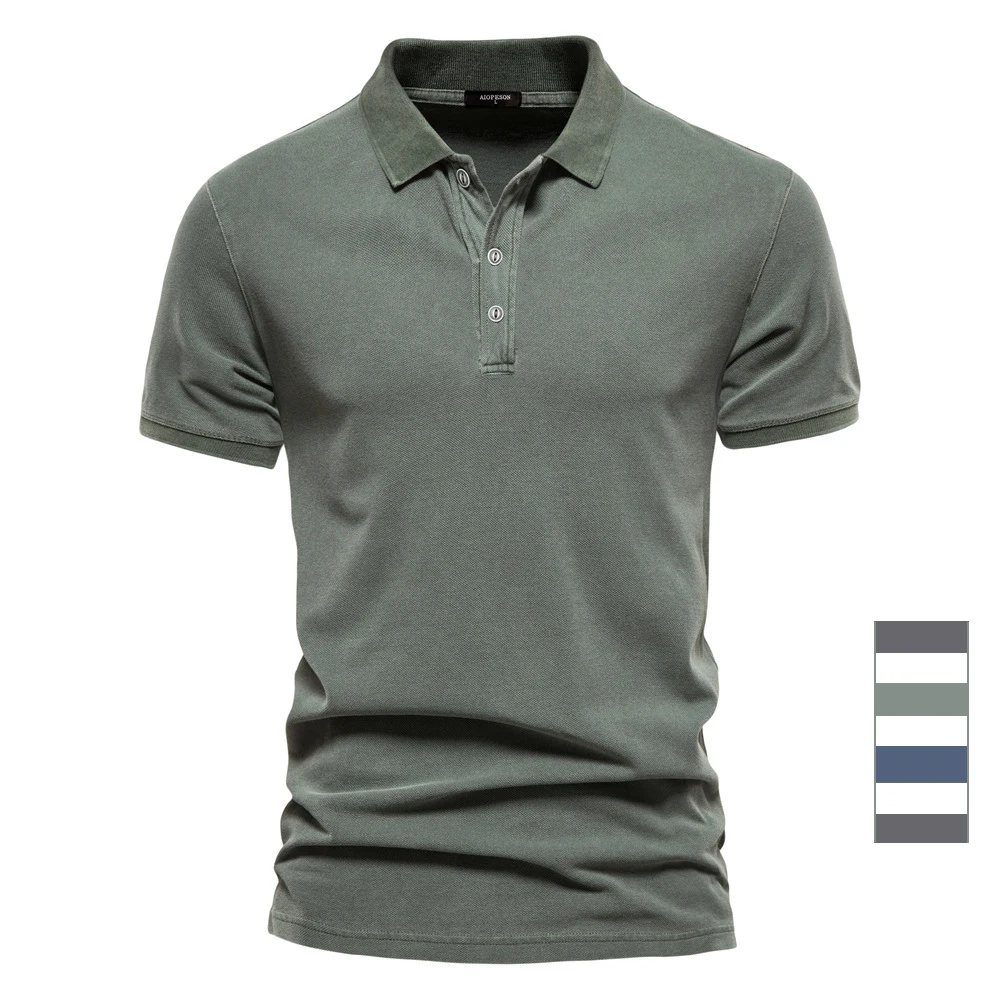 

Pullover 100% Cotton Solid Color Men's Polo Shirts Casual Short Sleeve Turndown Men's Shirts Fashion Streetwear Polos for Men