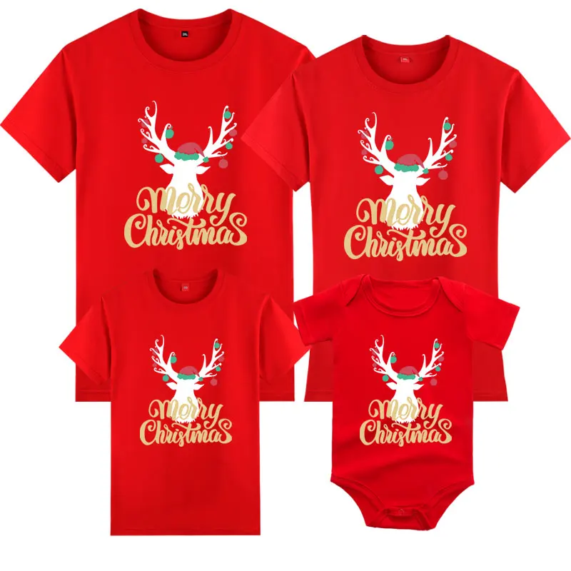 Conjuntos familiares a juego Feliz Navidad Papá Noel Camiseta estampada Navidad Adultos Niños Tops Bebé Ropa Mamá y yo