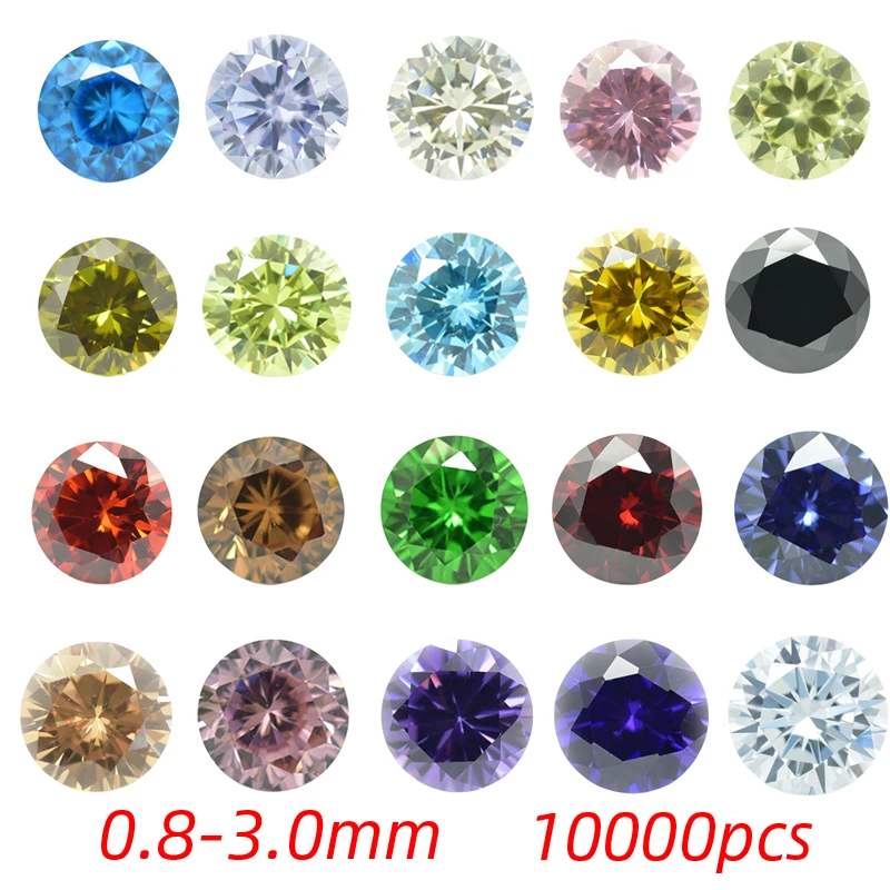 

10000pcs0.8~3.0mm 5A High Quality Cubic Zirconia Various Color Loose CZ Stone Round Brilliant Cut Synthetic Gems Wholesale