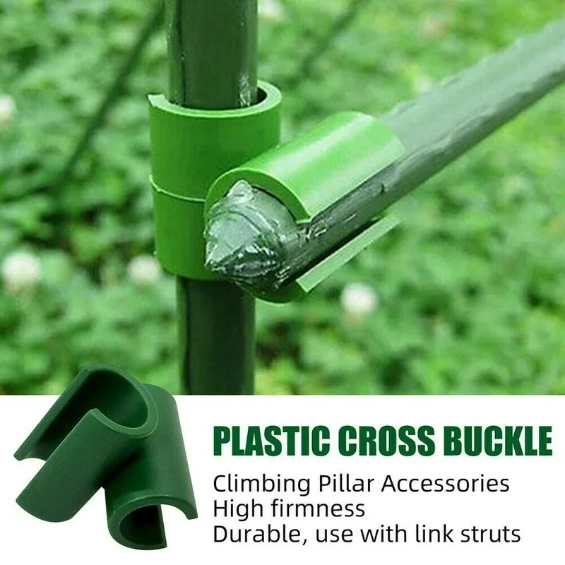 10/50Pcs Green Plant Trellis Connector Clip Stake Clips Vegetable Vine Cross Buckle For Fixed Garden Frame Rod Gardening Tool