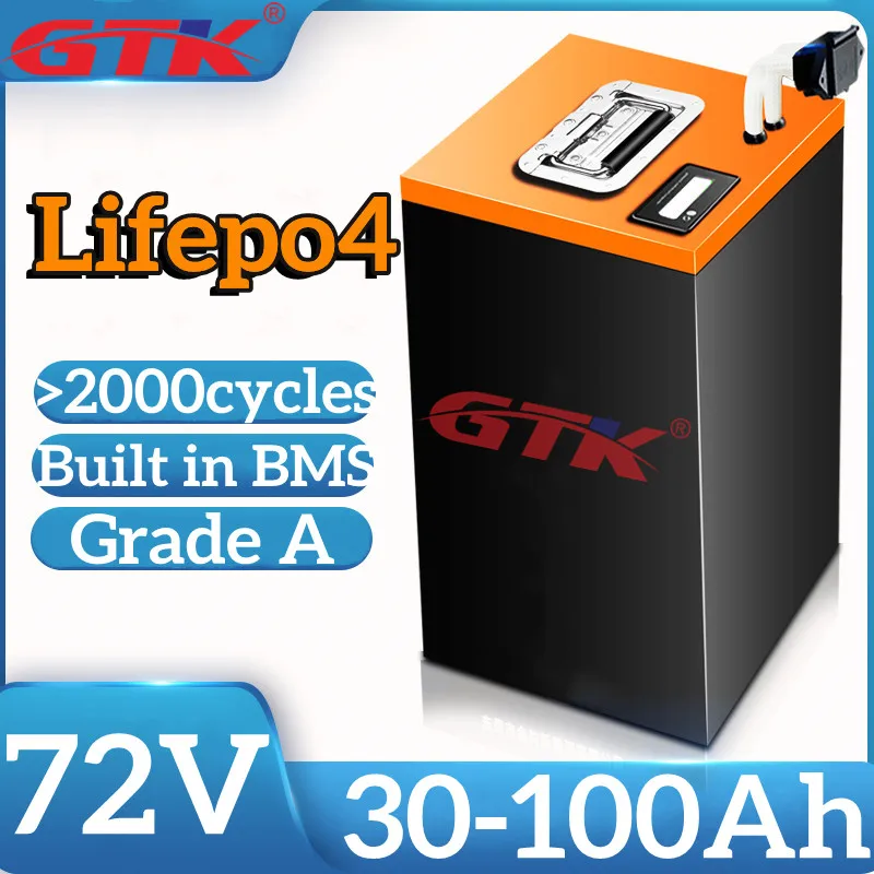

GTK 72V Battery 40Ah 30Ah 50Ah 60Ah 70Ah 80Ah 90Ah 100Ah Lifepo4 Batteria BMS 24S for 3600W Scooter Rickshaw Bicycle Motorcycle