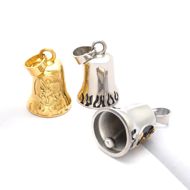 Punk 316L Stainless Steel Archangel St.Michael Guardian Bell Gold Color Black Plated Pendant 2