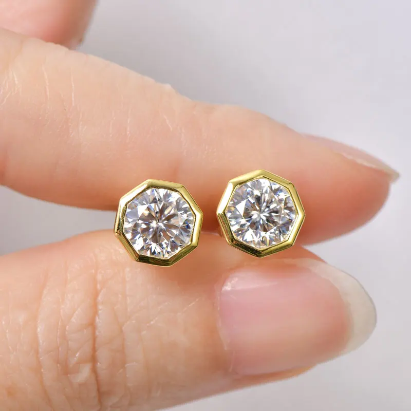 Lnngy Bijoux Argent 6.5mm 모이사나이트 기하학적 스터드 귀걸이 목걸이 세트 여성용 웨딩 주얼리