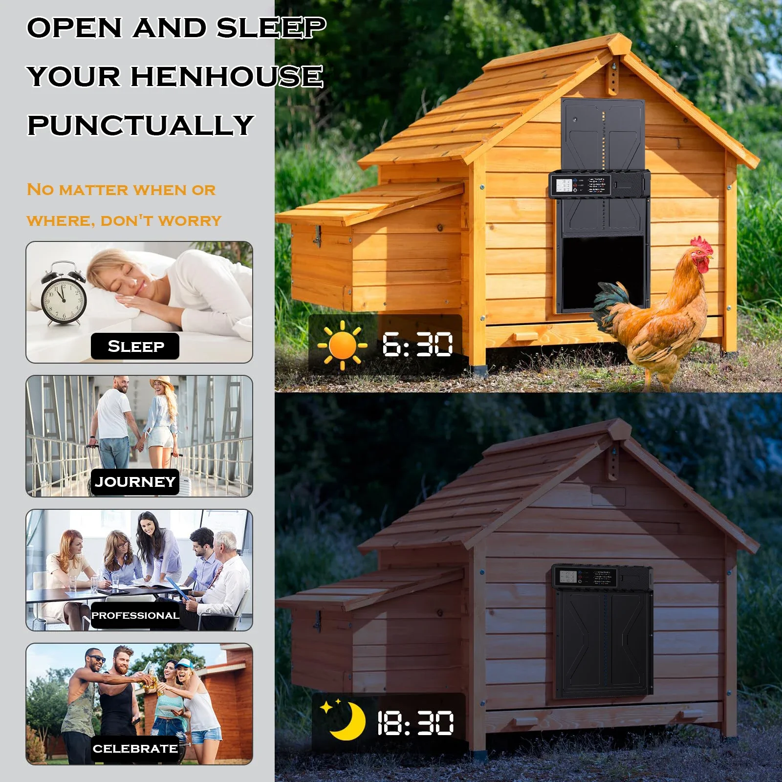 Aluminum Automatic Chicken Coop Door Waterproof Large Display Timer Electric Chicken Duck Door Intelligent Pinch Protection Chicken Coop Door Opener