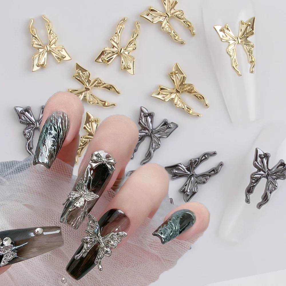 

10Pcs Retro Metal Butterfly Nail Charms 10*13mm Gold/Silver Alloy Butterfly Nail Art Decoration Punk Style 3D Butterfly Supplies