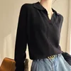 Women's Collar Knitted Sweater SpringAutumn Sleeved Solid Color Loose Korean Style Fashionable Lapel Pullover Jumper Top 4
