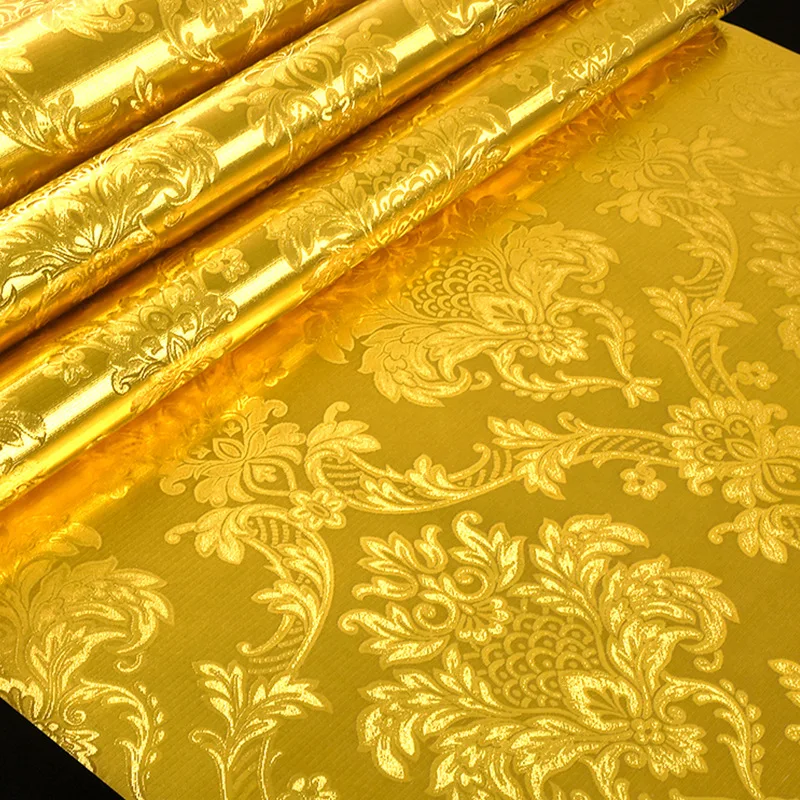 3D Stereoscopic Relief Gold Foil Wallpaper for Living Room Bedroom Ceiling Luxury Gold Glitter Damascus Striped Wallpaper