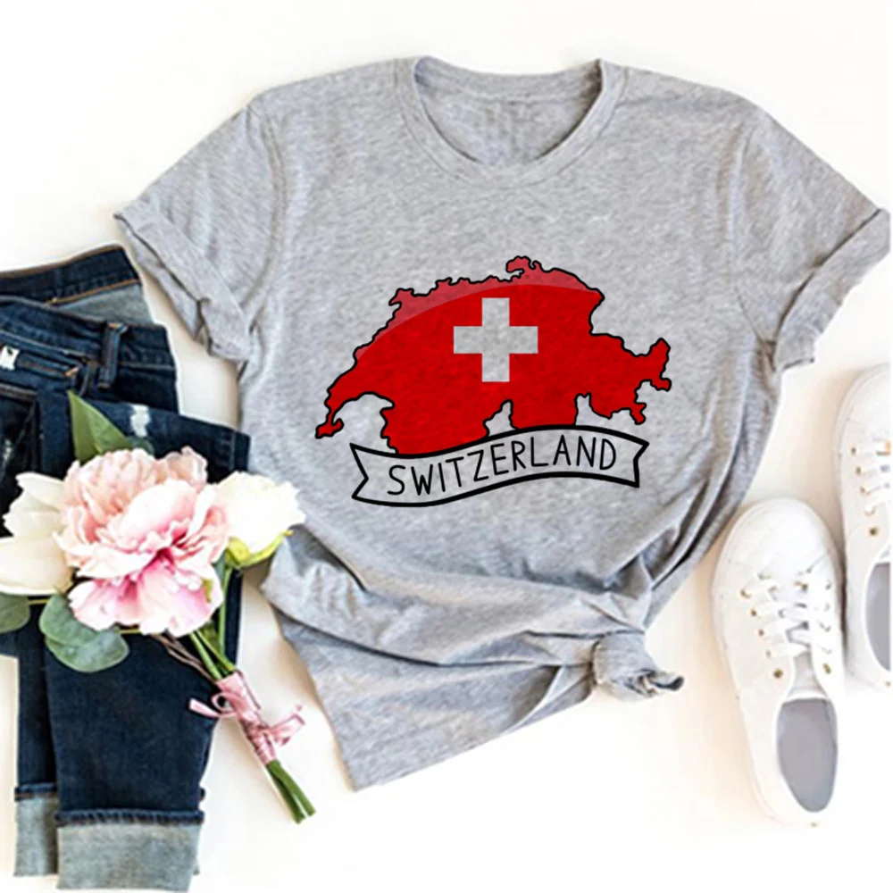 

switzerland t-shirts women funny manga top female funny harajuku Japanese clothes
