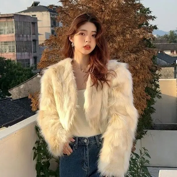 

Korean Plush Fur Coat Women Fashion Temperament High-end Soft Glutinous Warm Thickened Solid Short Winter Loose Female Top Wear