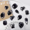 10PCS Punk Sparkle Black Diamonds Inlaid Full Gems Edge Alloy Nail Art Rhinestones Jewel Decorations Manicure Cool Dark Charms 2