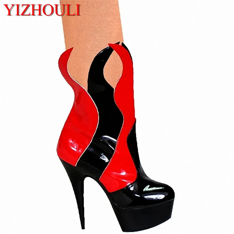 

South Korean women's shoe 15 cm nightclub ultra high heels low sexy pole dancing flame tube short boots bought winter dance shoe