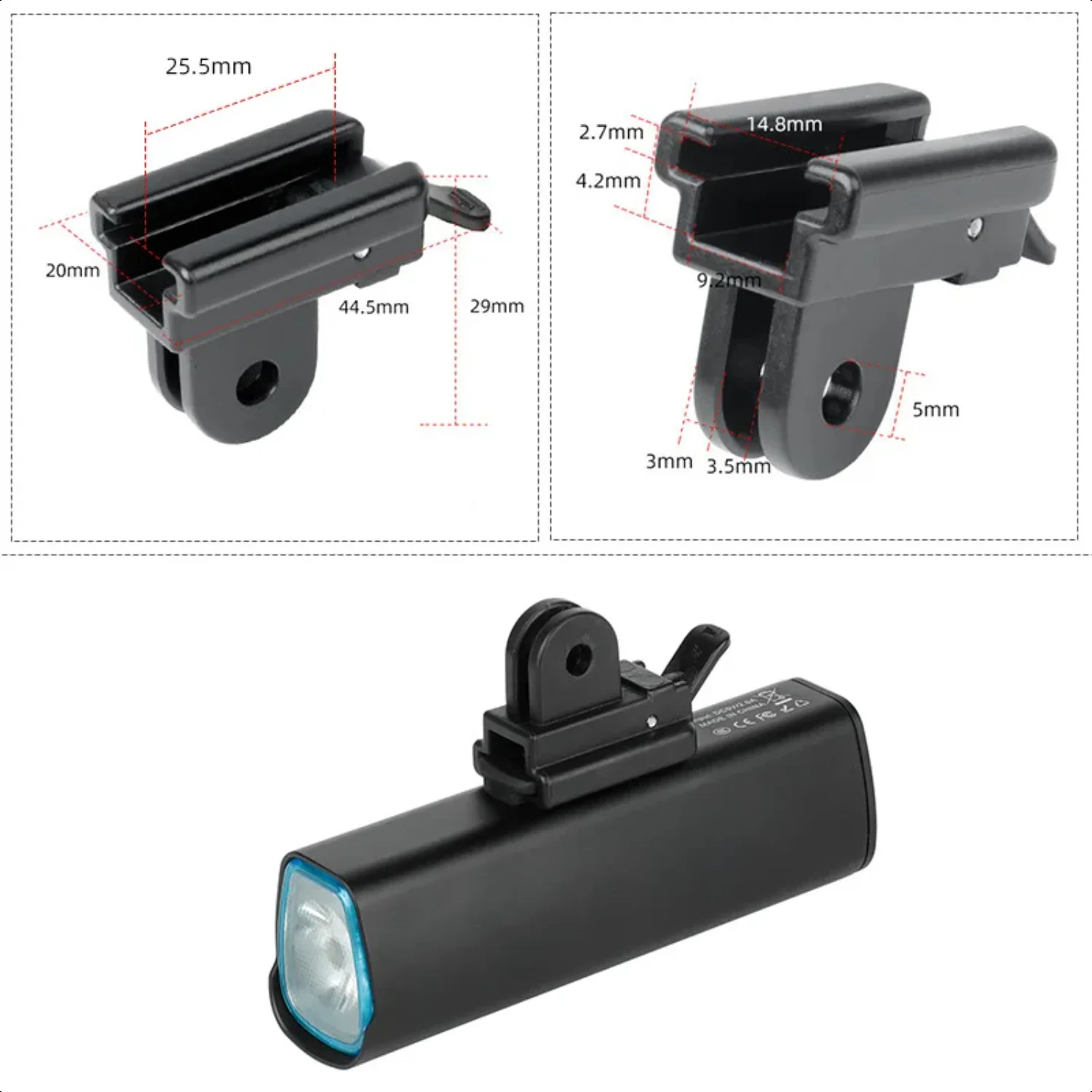 H03/ H07 Bicycle Headlight Holder Front Lamp Buckle Quick Mount Release Helmet Adaptor Bracket Light Optional
