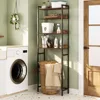 Over The Toilet Storage Rack, 4 Tier Bathroom Organizer Over Toilet, Freestanding Space Saver Toilet Stand with 2 Hooks, 6