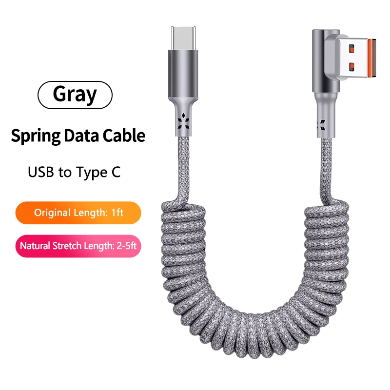 Retractable Braided Fast Charging Coiled USB-C Cable