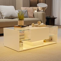Table basse moderne Fangange avec lumières LED, finition brillante, idéale pour le salon ou le bureau à domicile, blanc/noir 3