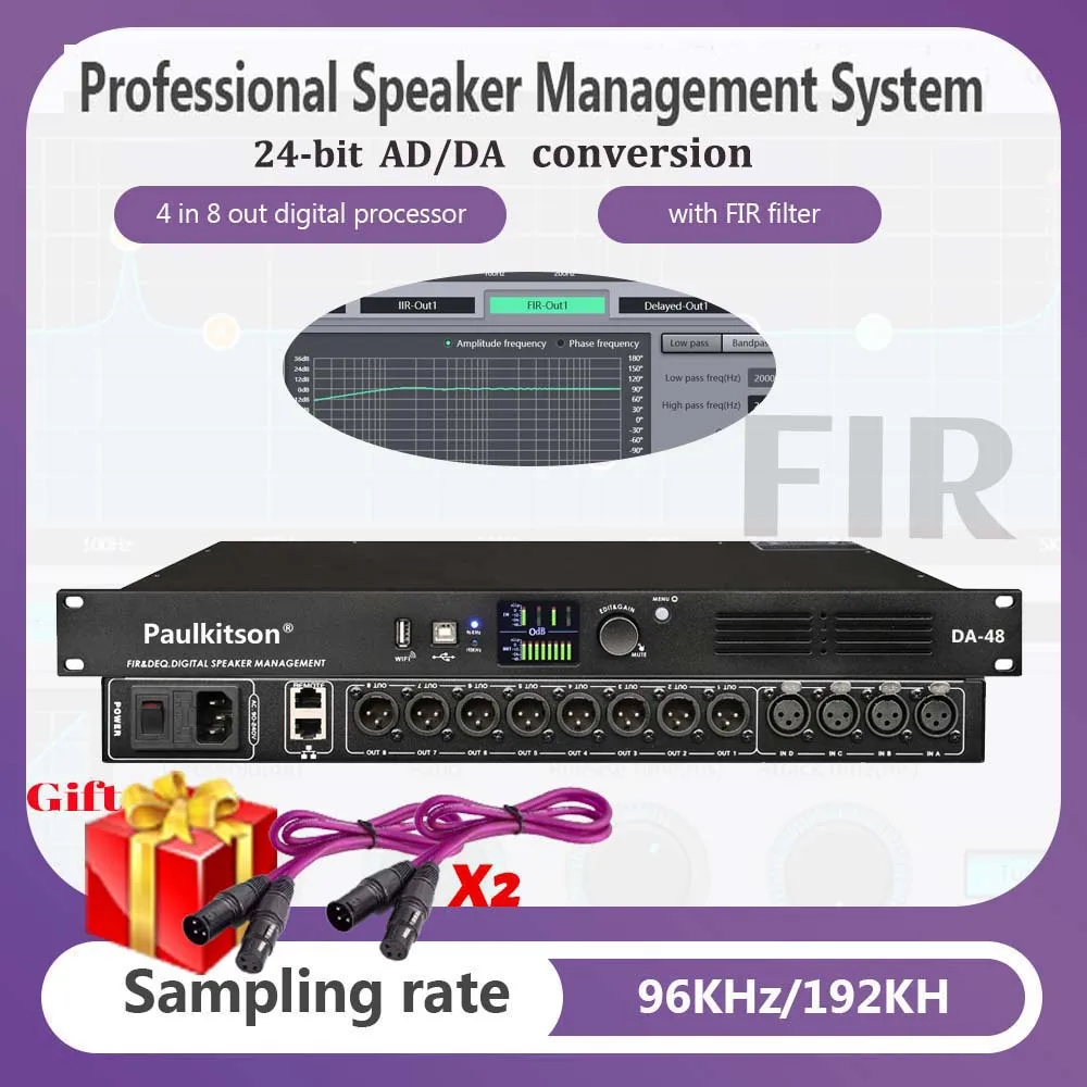 Processador de Áudio Digital Profissional Equipamento de Efeito Audiófilo com Alto-falante Fir Sistema de Gestão 4in 8out Dsp Paulkitson-da48