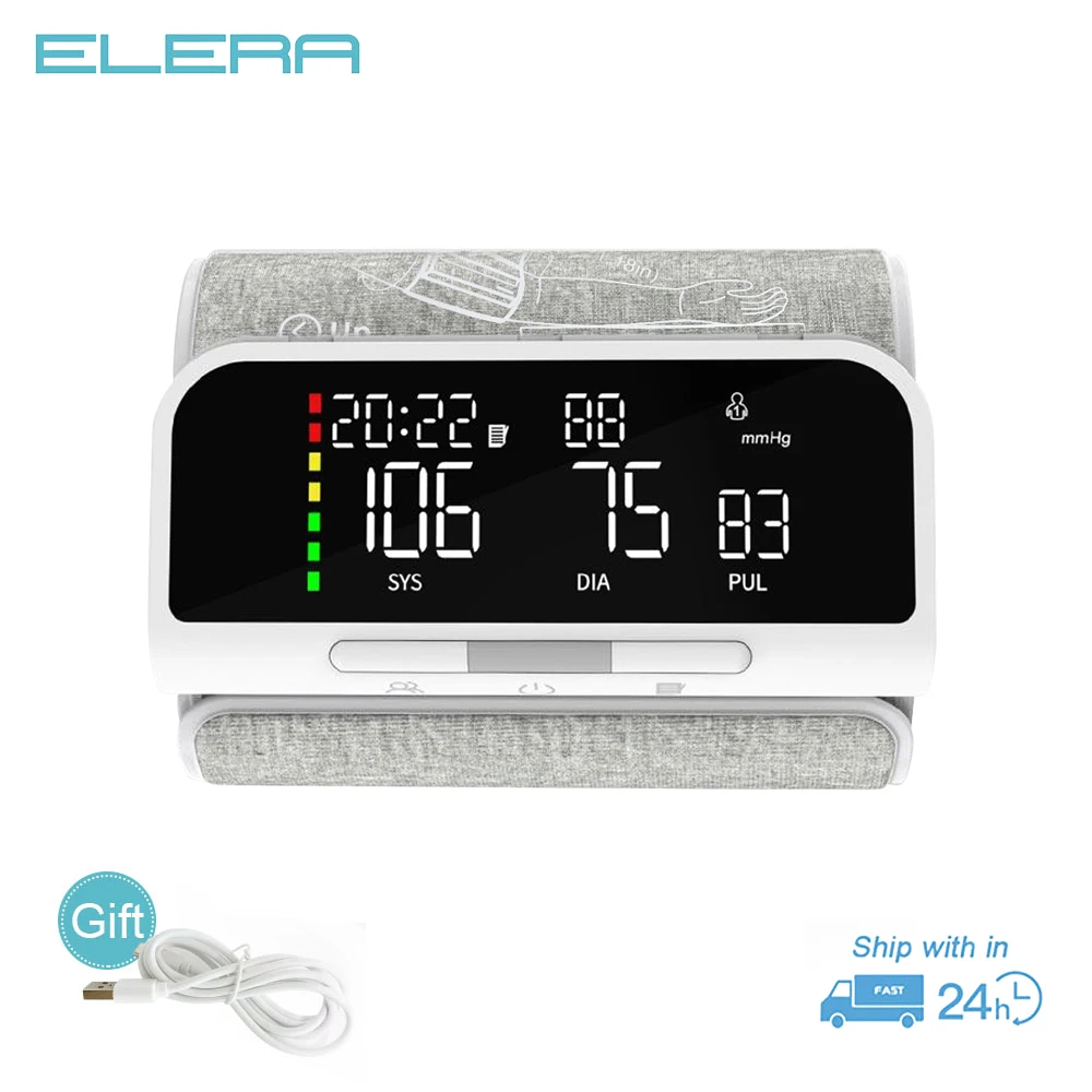 ELERA Blood Pressure Monitor with Two Cuffs - Extra Large Cuff 13-21 and  Standard 9-14, Accurate Automatic BP Machine with Large Screen, USB Cable