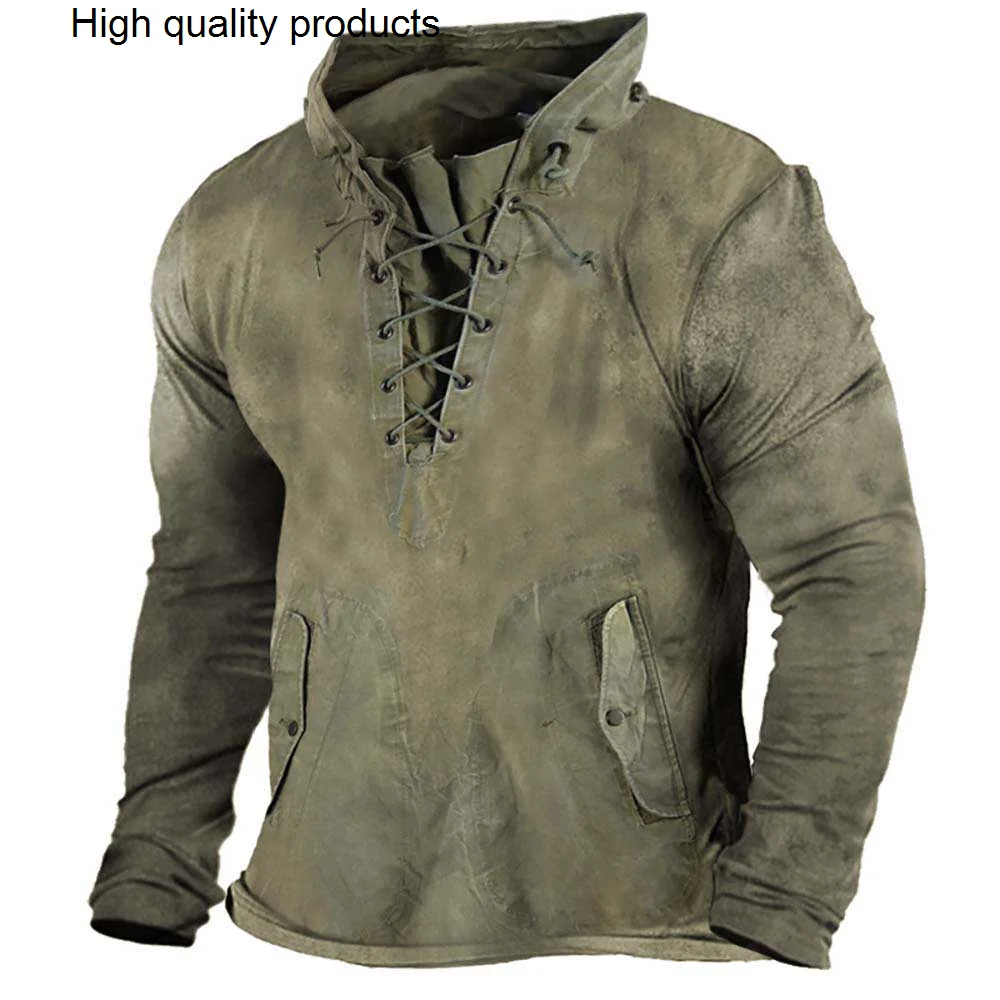 

Trendy Full Sleeve Retro T-shirt Men Casual Big Size Loose Baggy T Shirt Streetwear Military Style Tactical Pullovers Clothing