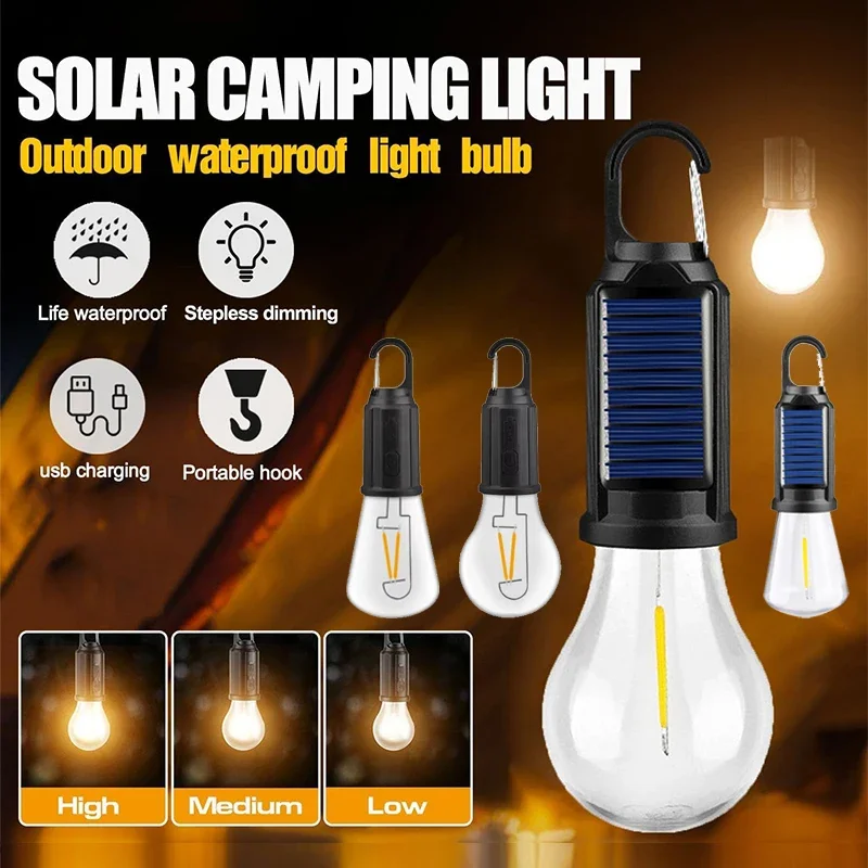 Camping Light Camping Lamp Portable Lanterns Camping Lantern Solar Powered LED Camping Lamp Bulbs USB Charging Night Lights Waterproof Portable Hook Up Handheld Lamp for Outdoor Fishing
