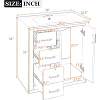 Herringbone Single Sink Bathroom Vanity, 30" Modern Bathroom Vanity Storage Cabinet with 3 Drawers and 2 Doors, Solid Wood Frame 2